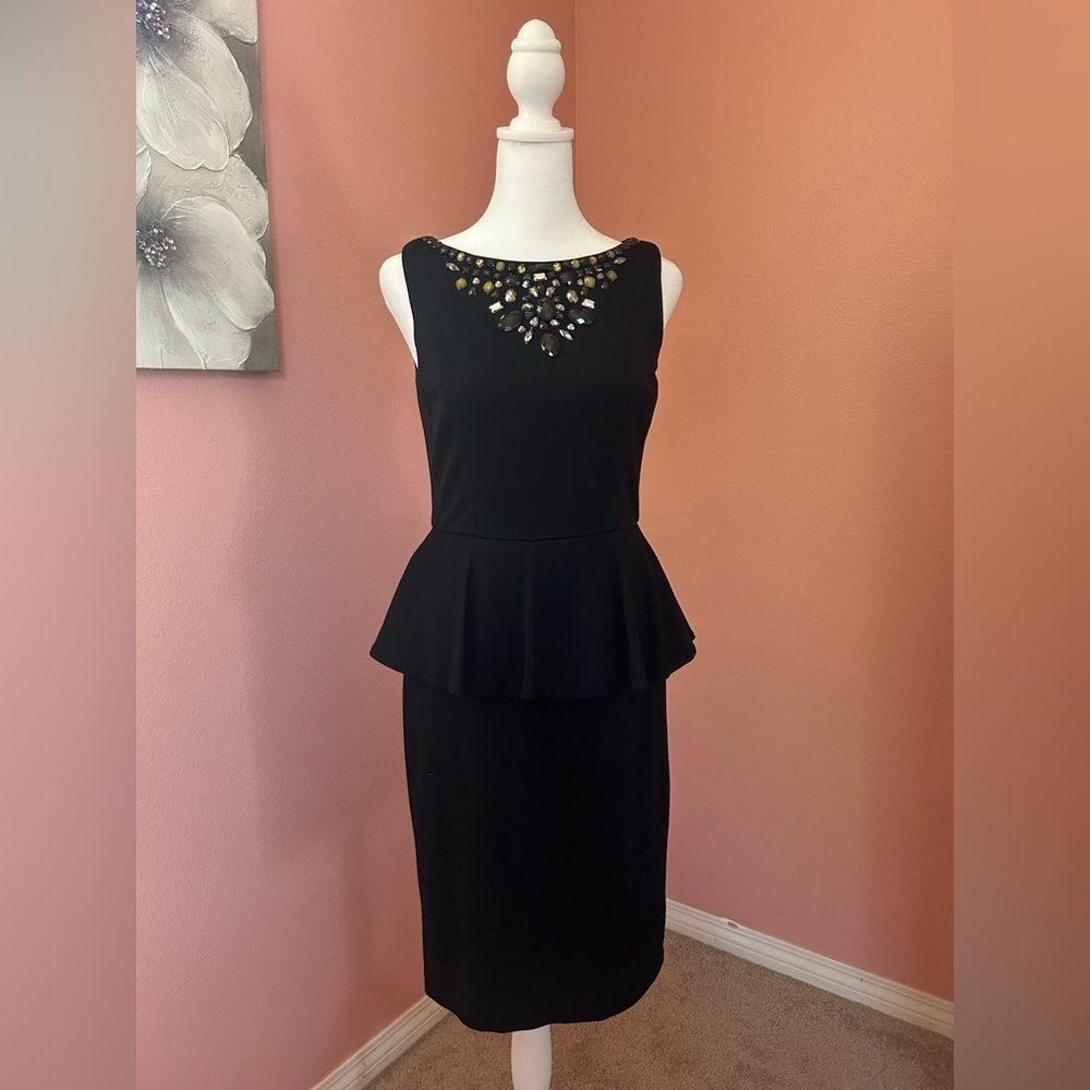 Y2K early 2000s elegant peplum sophisticated classic dress W jeweled neckline 2